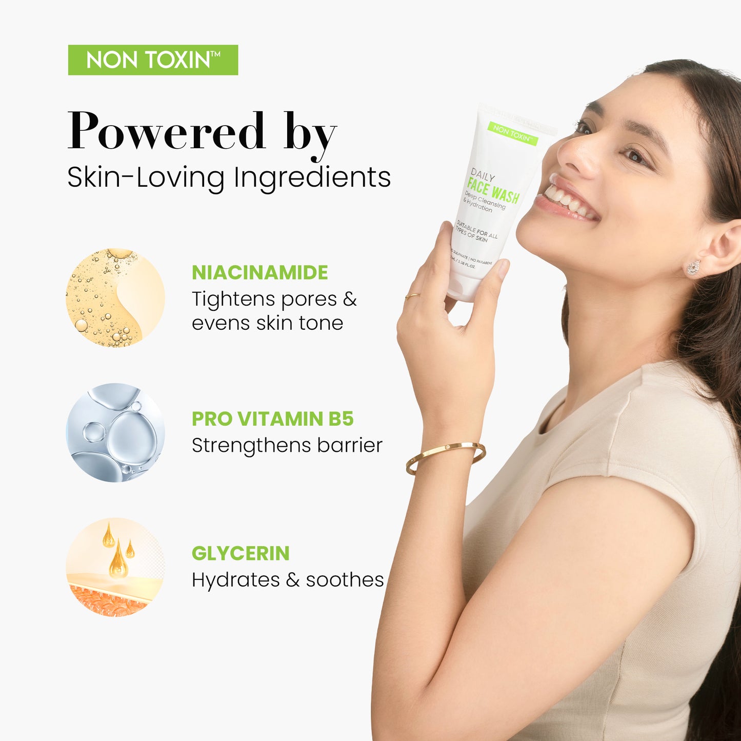 Non Toxin Daily Face Wash – With Aloe Vera, Green Tea, Neem, Hibiscus & Cucumber – Gentle Cleanser for All Skin Types – SLS & Paraben Free – 100 ml