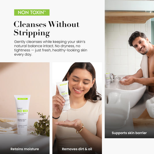 Non Toxin Daily Face Wash  – With Aloe Vera, Green Tea, Neem, Hibiscus & Cucumber – Gentle Cleanser for All Skin Types – SLS & Paraben Free – 100 ml